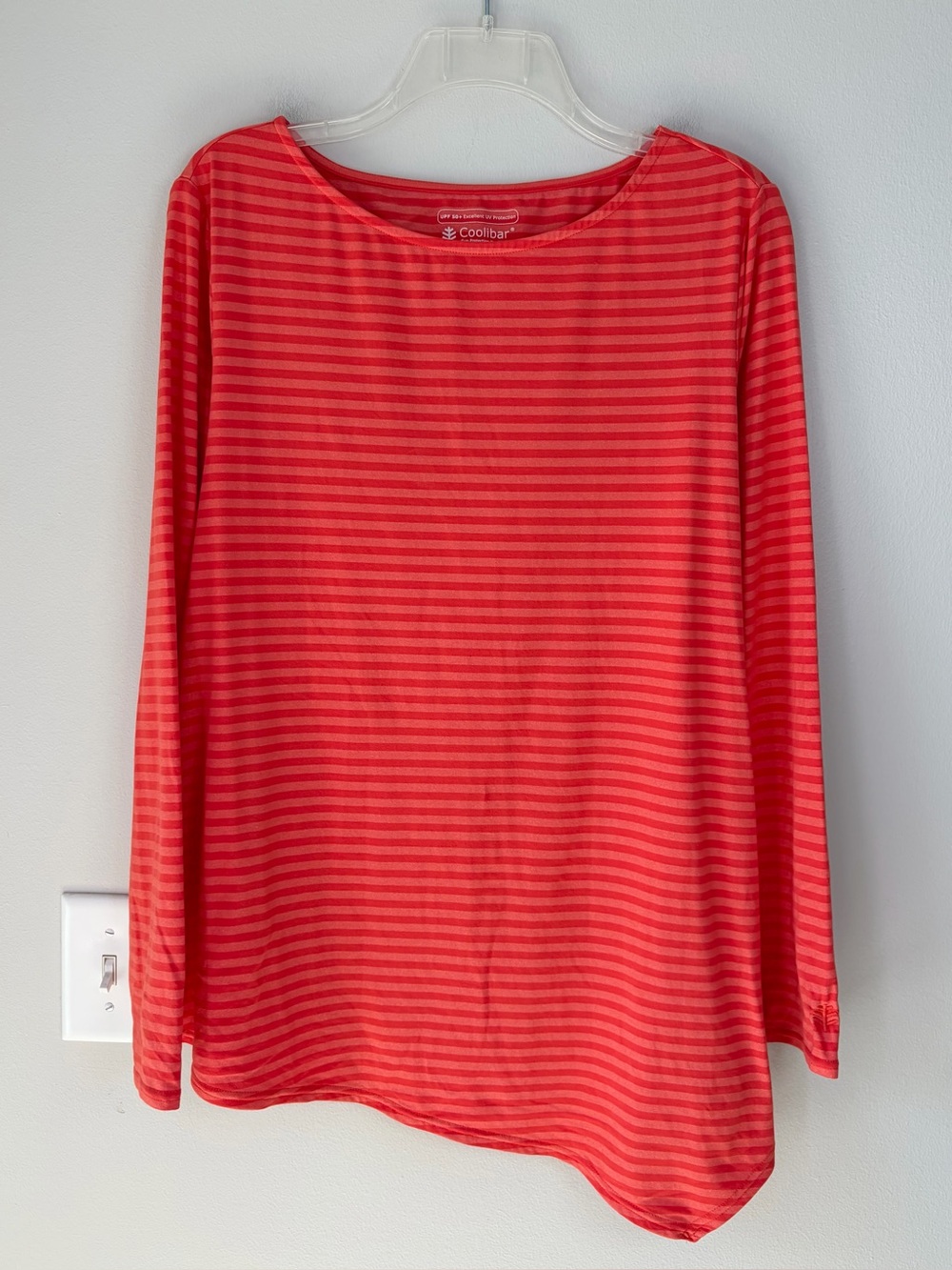 Coolibar UPF 50+ UV Protection Striped Long Sleeve Shirt with Asymmetrical Hem